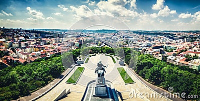National Museum â€“ National Memorial on the VÃ­tkov Hill city panorama, Prague, Czech republic Stock Photo